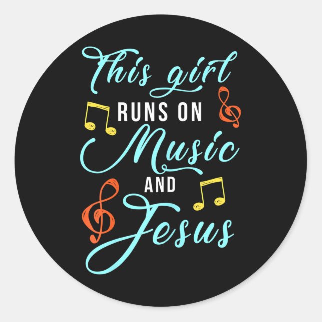 Sticker Rond Jésus & Musique Chrétienne Thème Musical Fille (Devant)