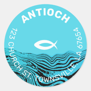 Sticker Rond Jésus Poisson Eaux Vives