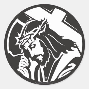 Sticker Rond Jésus portant la croix