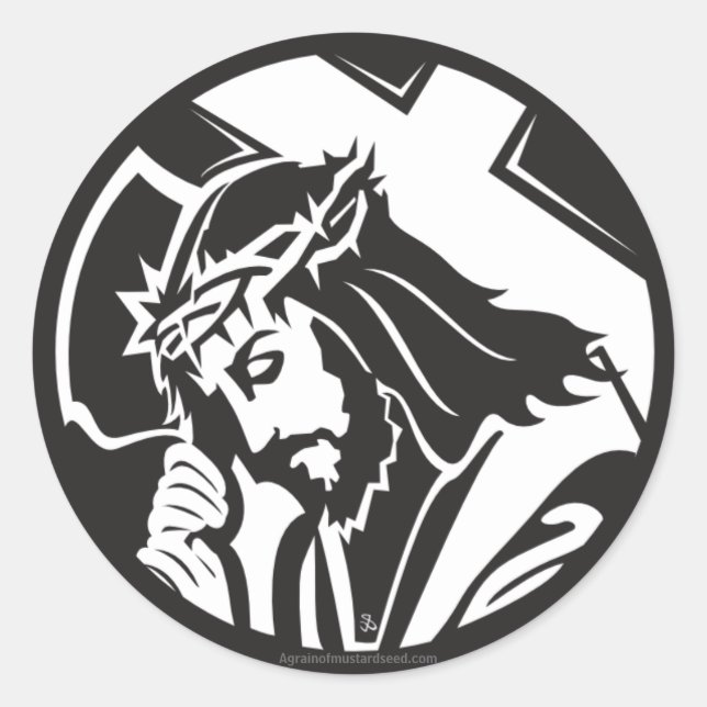 Sticker Rond Jésus portant la croix (Devant)