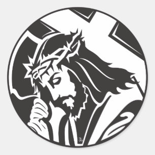 Sticker Rond Jésus portant l'autocollant croisé