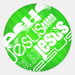 Sticker Rond Jésus ; Rayures vertes au néon
