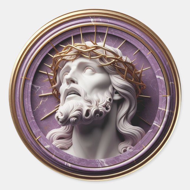 Sticker Rond Jésus regarde dans les cieux avec des épines (Devant)