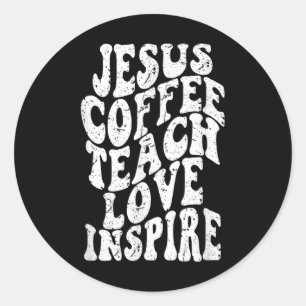 Sticker Rond Jésus rétro groovy café enseigne l'amour inspire d