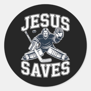 Sticker Rond Jésus Sauve – Humour de Hockey Pour Joueurs Chréti