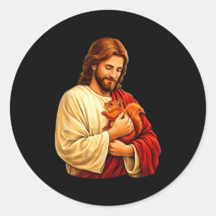 Sticker Rond Jésus tenant un écureuil chrétien