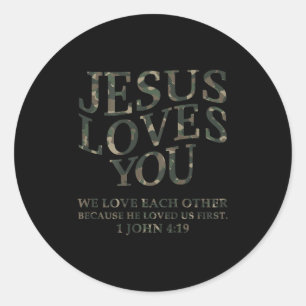 Sticker Rond Jésus Vous Aime Moi Camo Chrétien Jeunesse Hommes 