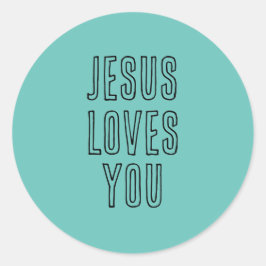 Sticker Rond Jésus vous aime Personnaliser Aqua & Black Modern