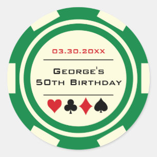 Sticker Rond Jeton de Poker Casino Anniversaire Blanc Rouge Ver