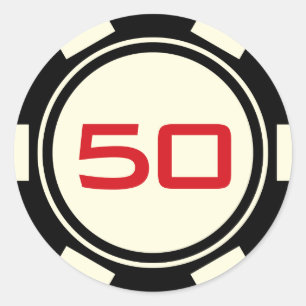 Sticker Rond Jeton de poker noir sur blanc Numéro d'anniversair