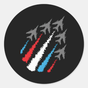 Sticker Rond Jets 4 juillet américains avec Tramway bleu blanc 