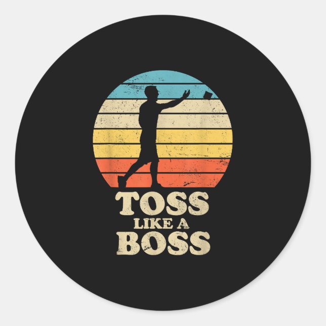 Sticker Rond Jeu Comme Un Boss Retro Style Cornhole (Devant)
