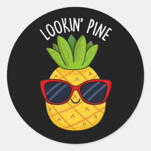 Sticker Rond Jeu d'ananas drôle de pin à regarder BG foncé