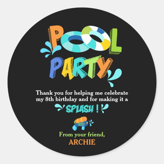 Sticker Rond Jeu de billard Jour d'anniversaire Merci préféré (Devant)