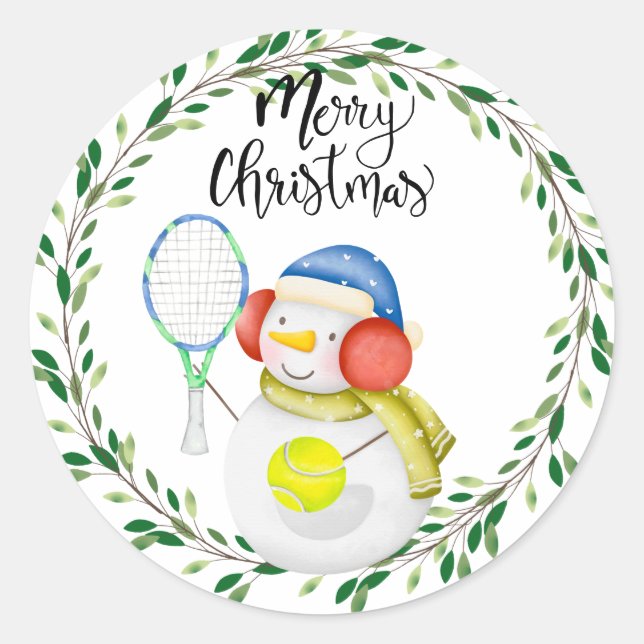 Sticker Rond Jeu de neige tennis Noël aquarelle Classe (Devant)