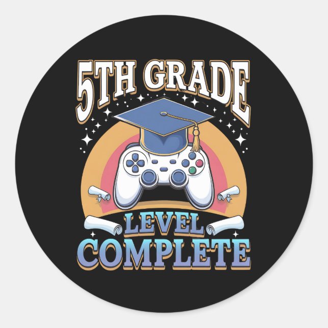 Sticker Rond Jeu de niveau 5e année de fin d'études Gamer (Devant)