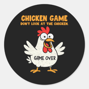 Sticker Rond Jeu de poule drôle Ne regardez pas l'animation de