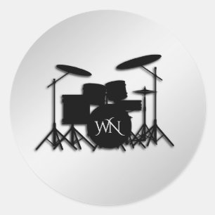 Sticker Rond Jeu de tambour Monogramme Argent