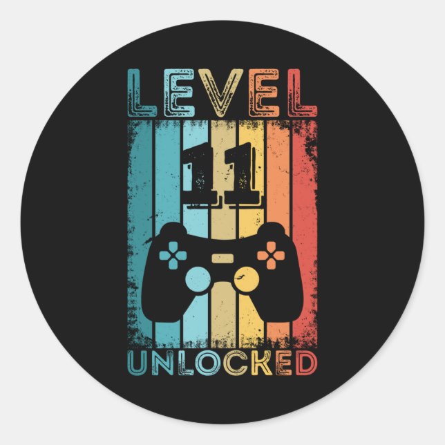 Sticker Rond Jeu niveau 11 déverrouillé 11e anniversaire Gift G (Devant)