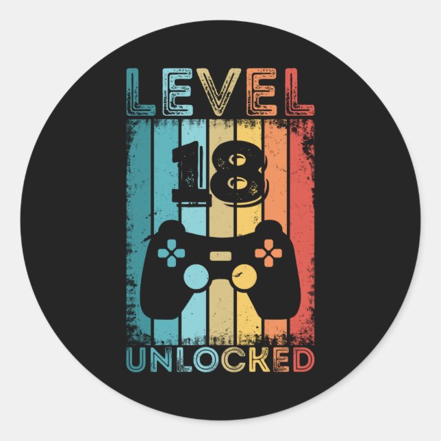 Sticker Rond Jeu niveau 18 déverrouillé 18e anniversaire Jeu ca (Devant)