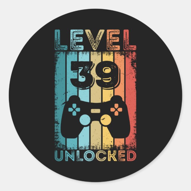 Sticker Rond Jeu niveau 39 déverrouillé 39e anniversaire Gift G (Devant)