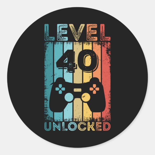 Sticker Rond Jeu niveau 40 déverrouillé 40e anniversaire Gift G (Devant)