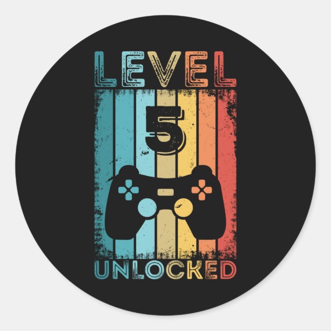 Sticker Rond Jeu niveau 5 déverrouillé 5e anniversaire Jeu cade (Devant)