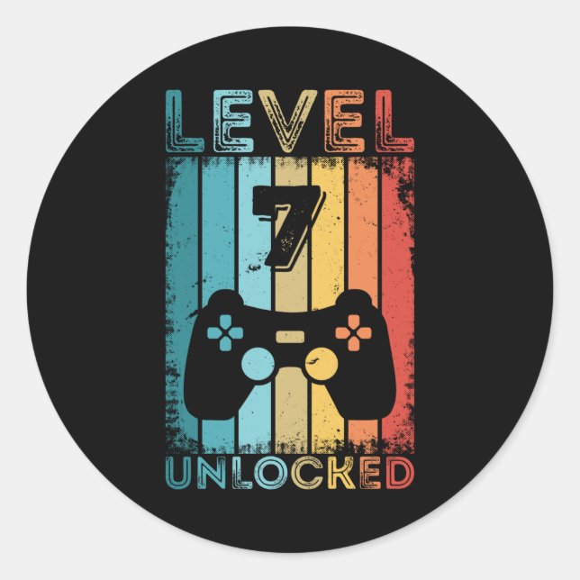 Sticker Rond Jeu niveau 7 déverrouillé 7e anniversaire Jeu cade (Devant)