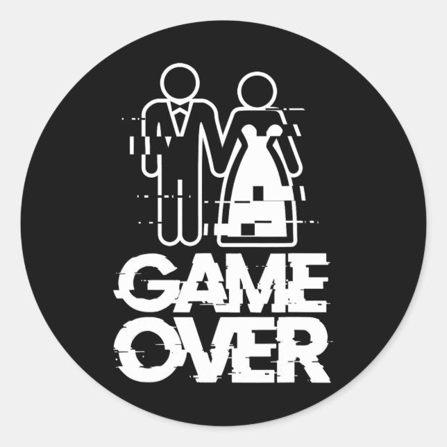 Sticker Rond Jeu sur Glitch Bride Groom Drôle Mariage (Devant)