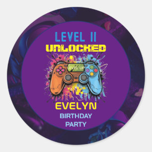 Sticker Rond Jeu Sur Niveau Up Jeu Vidéo Anniversaire