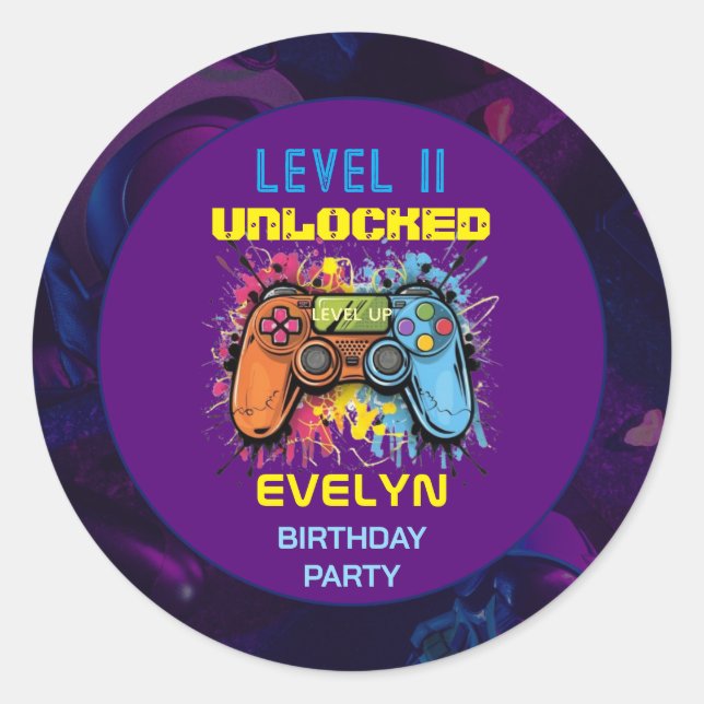 Sticker Rond Jeu Sur Niveau Up Jeu Vidéo Anniversaire (Devant)