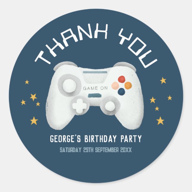 Sticker Rond Jeu vidéo Cool Garçons Merci Anniversaire de enfan (Devant)
