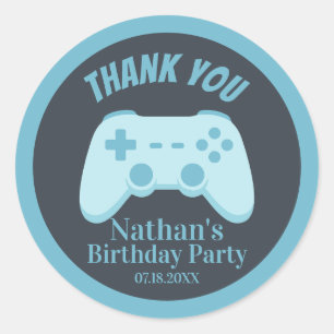 Sticker Rond Jeu vidéo d'anniversaire Merci Manette de jeu vi