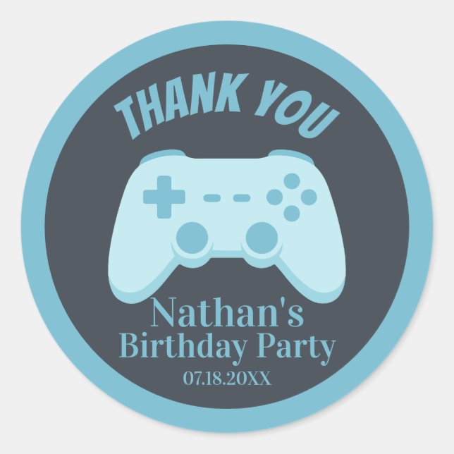 Sticker Rond Jeu vidéo d'anniversaire Merci | Manette de jeu vi (Devant)