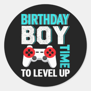 Sticker Rond Jeu Vidéo de garçon fête d'anniversaire