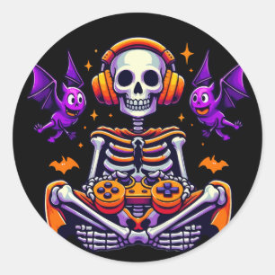 Sticker Rond Jeu vidéo de squelette d'Halloween