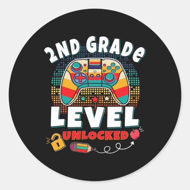 Sticker Rond Jeu Vidéo Déverrouillé De Niveau Secondaire Retour (Devant)