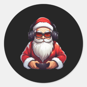 Sticker Rond Jeu Vidéo Gamer contrôleur de jeu Noël Pajam
