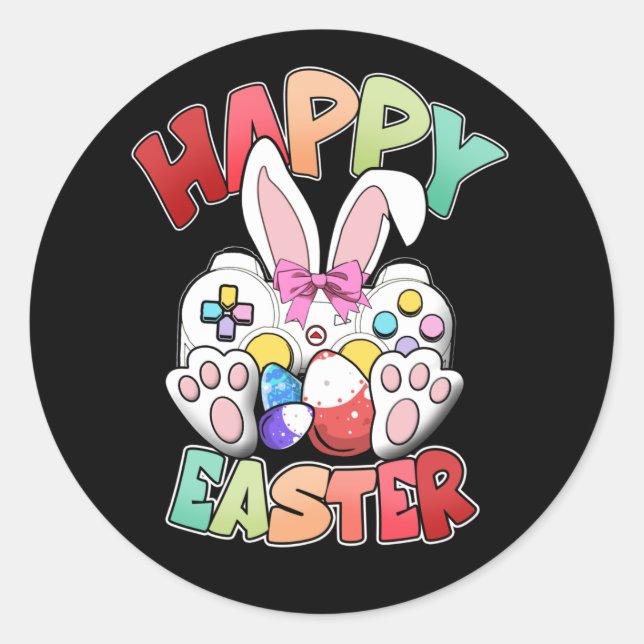 Sticker Rond Jeu Vidéo Pâques Bunny Contrôleur de jeu Gamer (Devant)