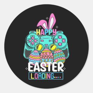 Sticker Rond Jeu Vidéo Pâques Bunny Gaming Contrôleur Gamer Bo