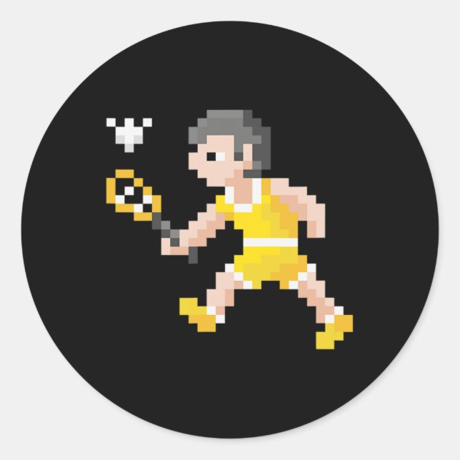 Sticker Rond Jeu vidéo Retro 80s Pixel Art Badminton Player (Devant)