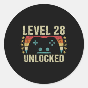 Sticker Rond Jeu Vintage 28e anniversaire cadeau garçon 28 ans