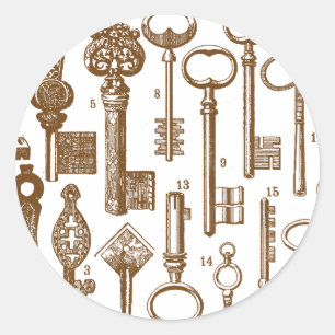 Sticker Rond Jeu vintage de clés anciennes