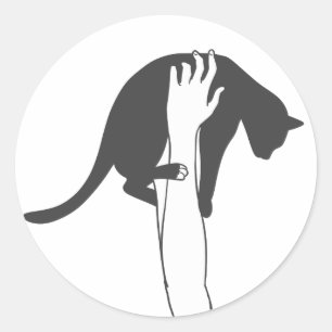 Sticker Rond Jeune femme levant chat - Choisir la couleur arriè