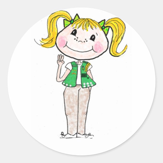 Sticker Rond Jeune fille scout tenant sa promesse (Devant)