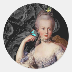 Sticker Rond Jeune Marie Antoinette, français, noir de défileme