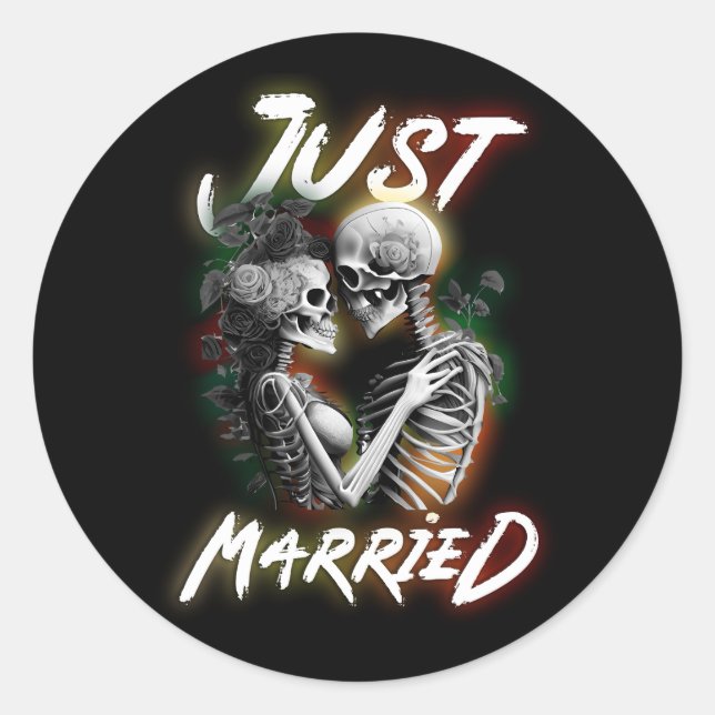 Sticker Rond Jeune mariée Halloween squelette mariés nous (Devant)