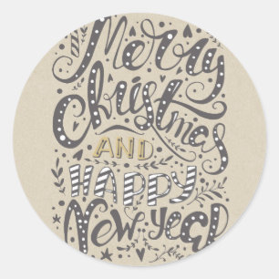 Sticker Rond JEUNE NOËL HEUREUSE NOUVELLE ANNÉE FÊTES Rustiques