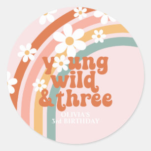 Sticker Rond Jeune Sauvage Trois Anniversaire 3 ans arc-en-ciel