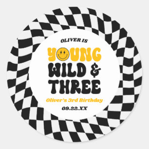 Sticker Rond Jeune Sauvage & Trois Rétro Troisième 3ème Anniver